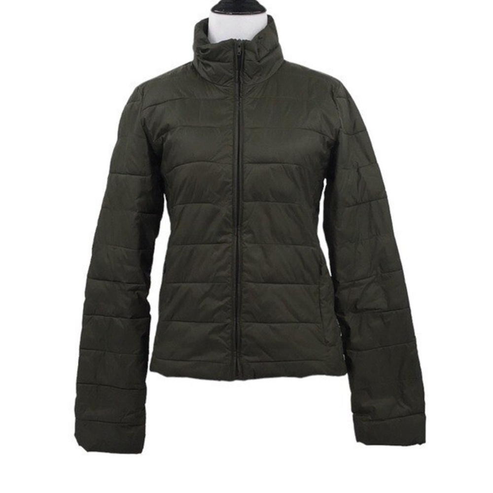 Ann Taylor Olive Green Puffer Jacket Womens XS Zip Up Quilted High Neck